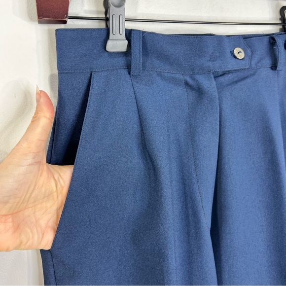 Vintage 80s 90s minimalist blue pleated straight leg old money trousers 8 - Picture 9 of 13